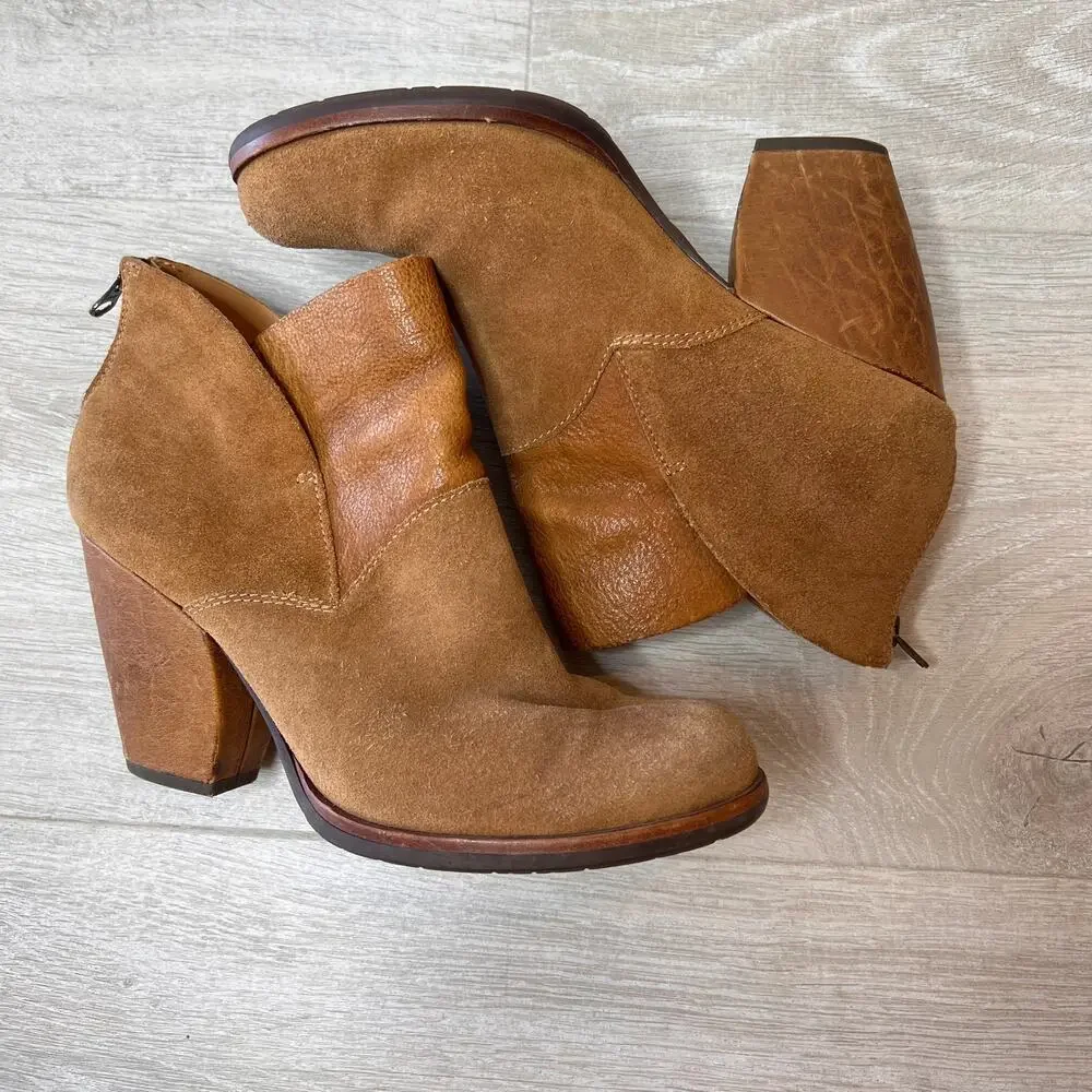 Kork-Ease Booties Womens Size 9M Brown Castanedo Suede Ankle Leather Block Heel